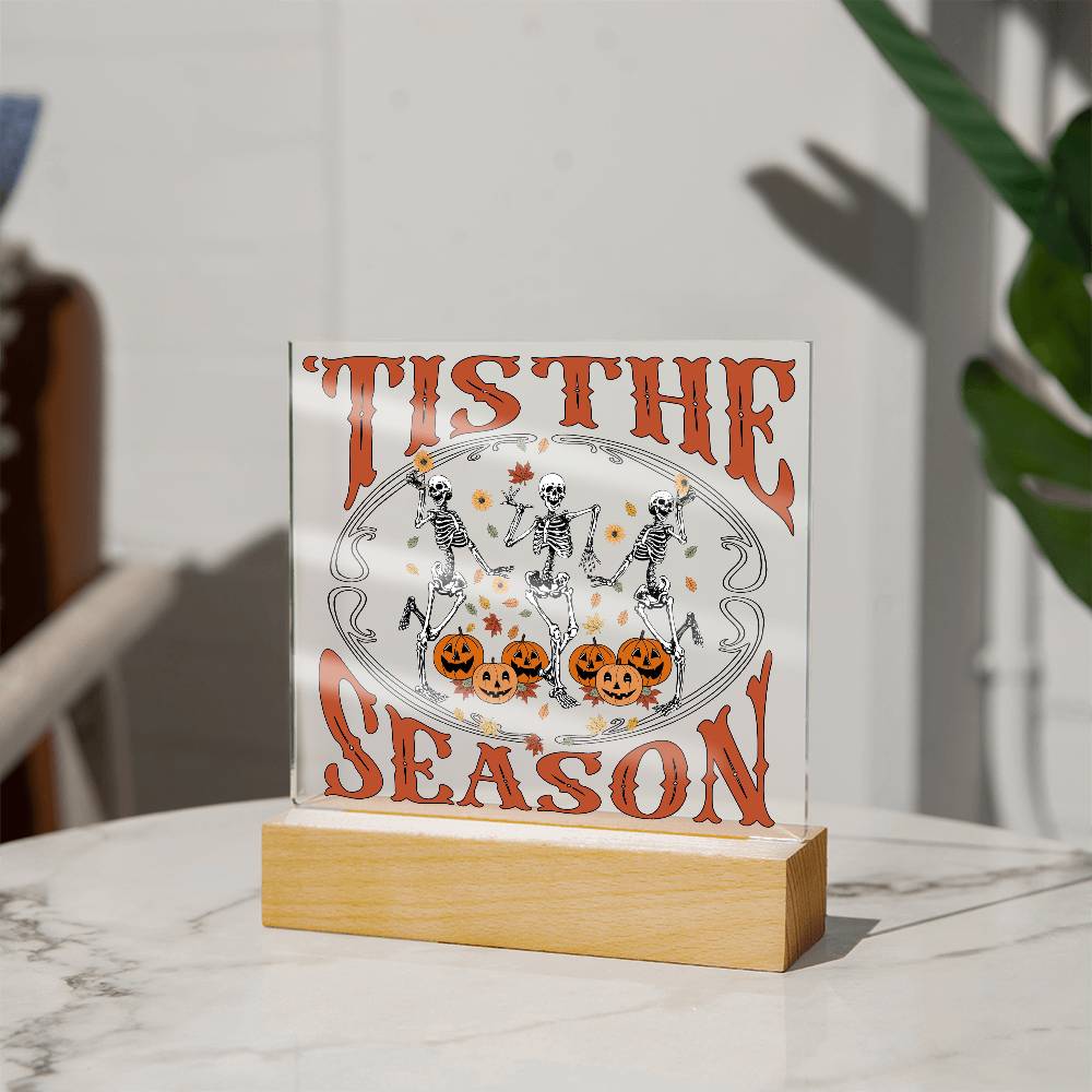 Halloween Decor - Tis The Season Acrylic Square Plaque with LED Wooden Base