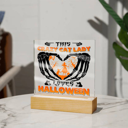 Crazy Cat Lady Loves Halloween Acrylic Plaque Decor