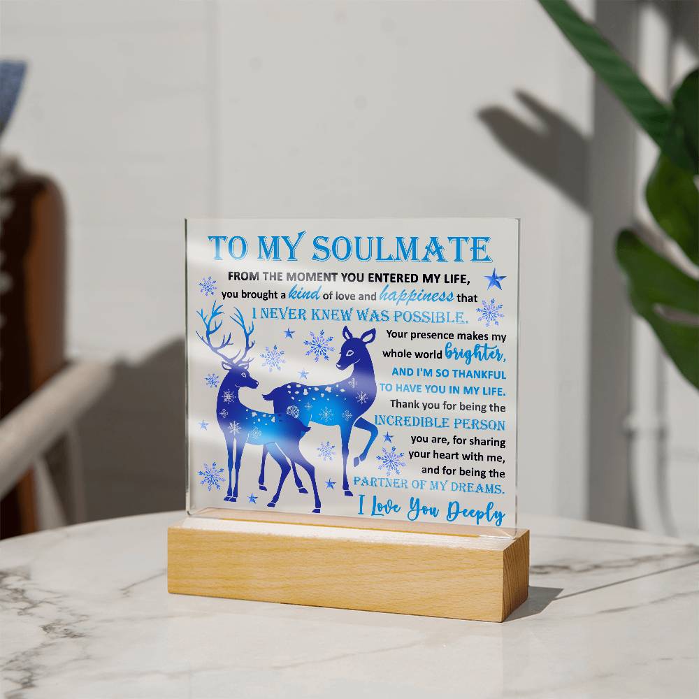 Soulmate - Partner Of Dreams Acrylic Plaque with LED Lighted Wooden Base