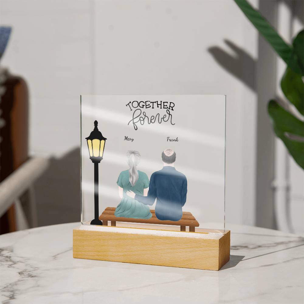 Anniversary, Birthday, Christmas Personalized Couples Romantic Sitting in the Park Acrylic Plaque