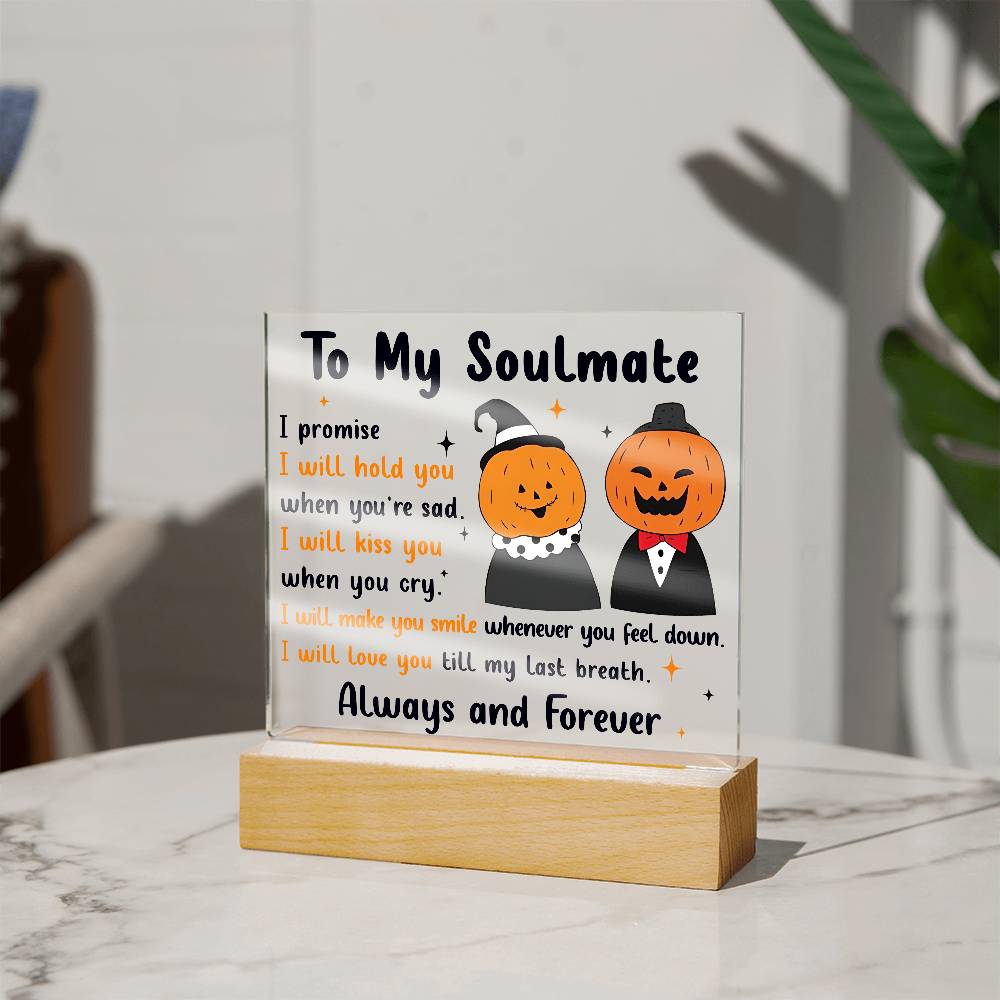 Soulmate - Love You Til My Last Breath Halloween Pumpkin with LED Lighted Wooden Base