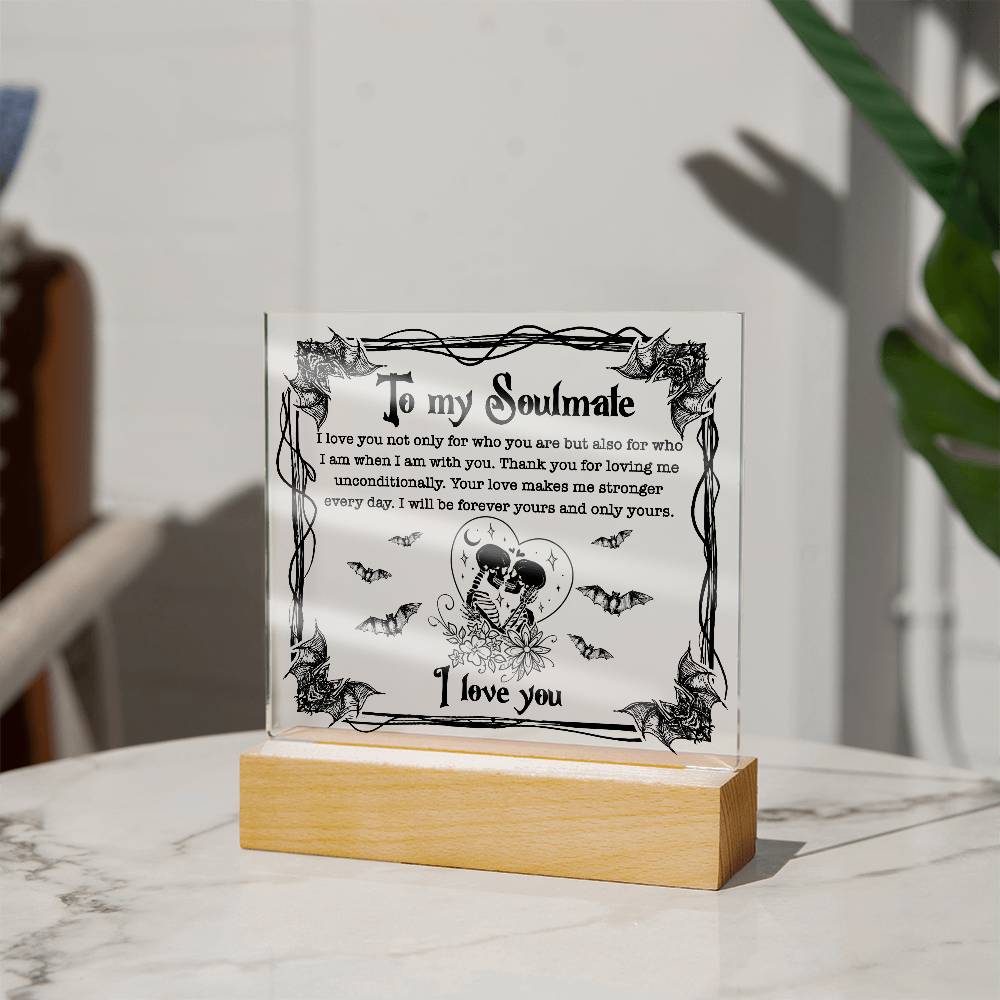 Soulmate - Forever Yours - Halloween Acrylic Square Plaque with LED Wooden Base