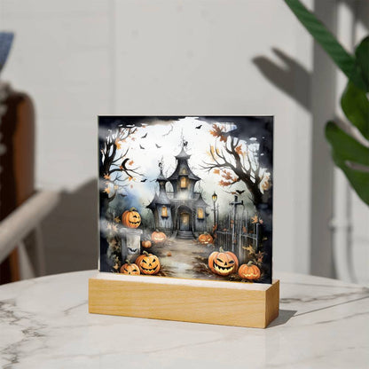 Midnight Mansion: Spooky Acrylic Plaque Decor for Halloween Ghouls