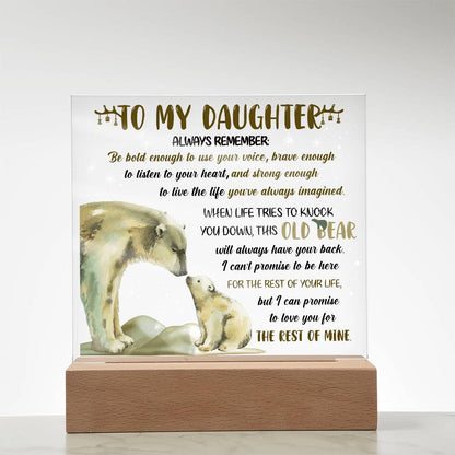 Daughter - This Old Bear Acrylic Square Plaque with LED Wooden Base