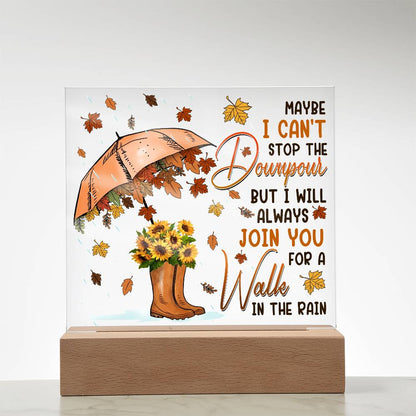 Best Friend Join You for a Walk in the Rain Acrylic Square Plaque with LED Wood Base