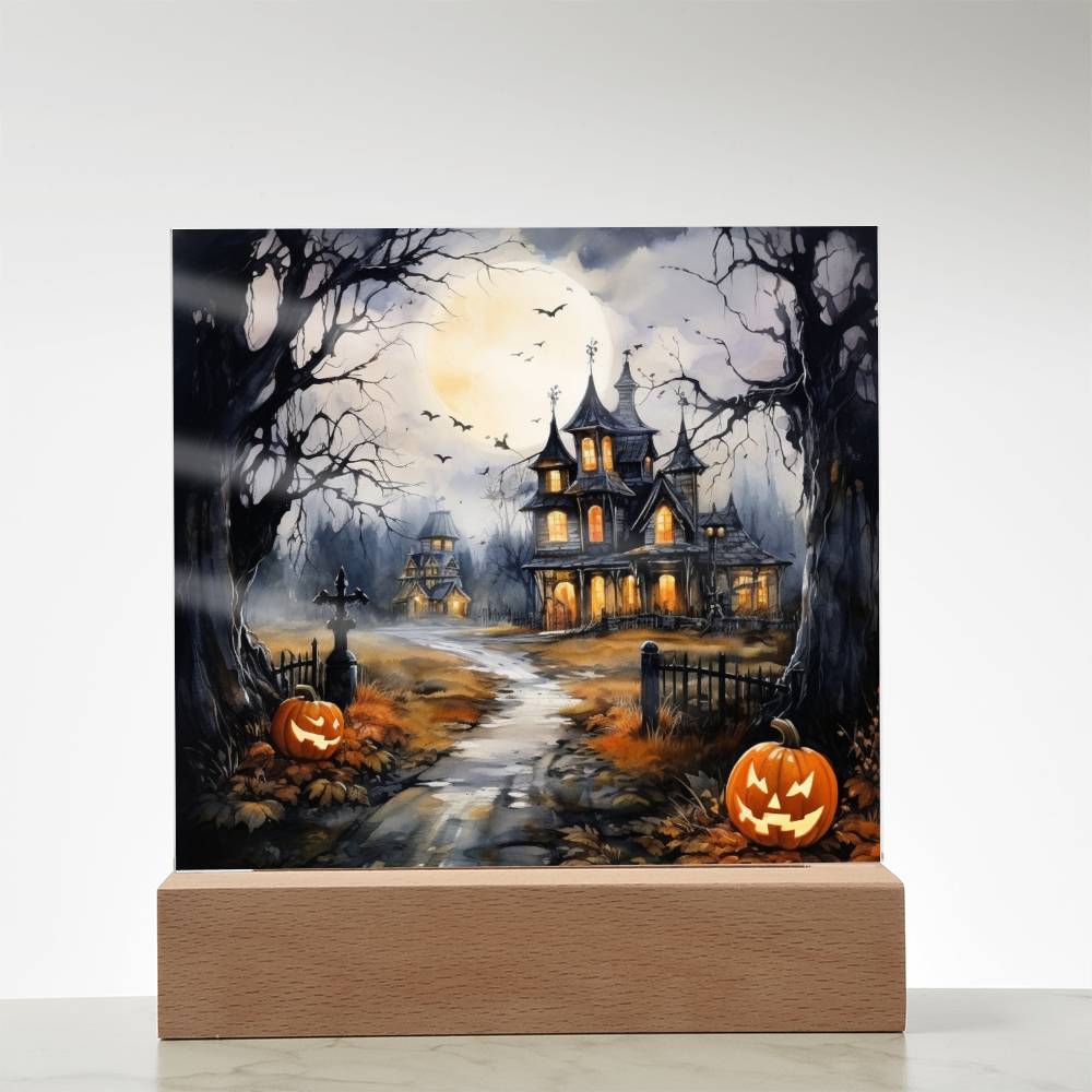 All Hallow's Haunt: Spooky Mansion Display Acrylic Plaque