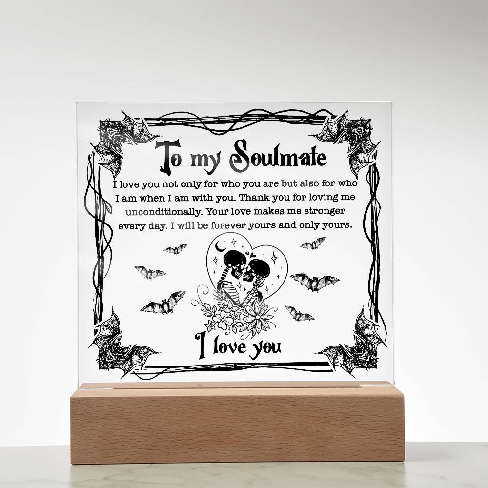 Soulmate - Forever Yours - Halloween Acrylic Square Plaque with LED Wooden Base