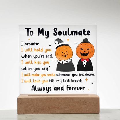 Soulmate - Love You Til My Last Breath Halloween Pumpkin with LED Lighted Wooden Base