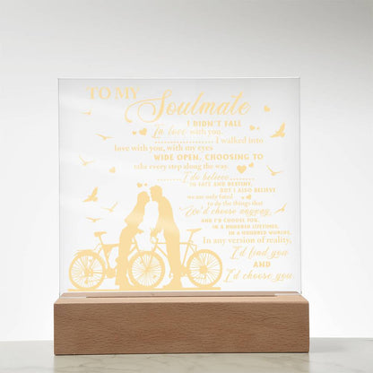 Soulmate - I Believe in Fate And Destiny Acrylic Plaque with Lighted LED Wooden Base