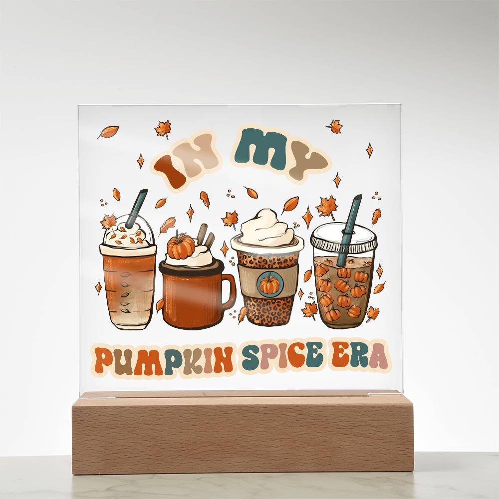 Pumpkin Spice Era Acrylic Square Plaque with LED Wooden Base