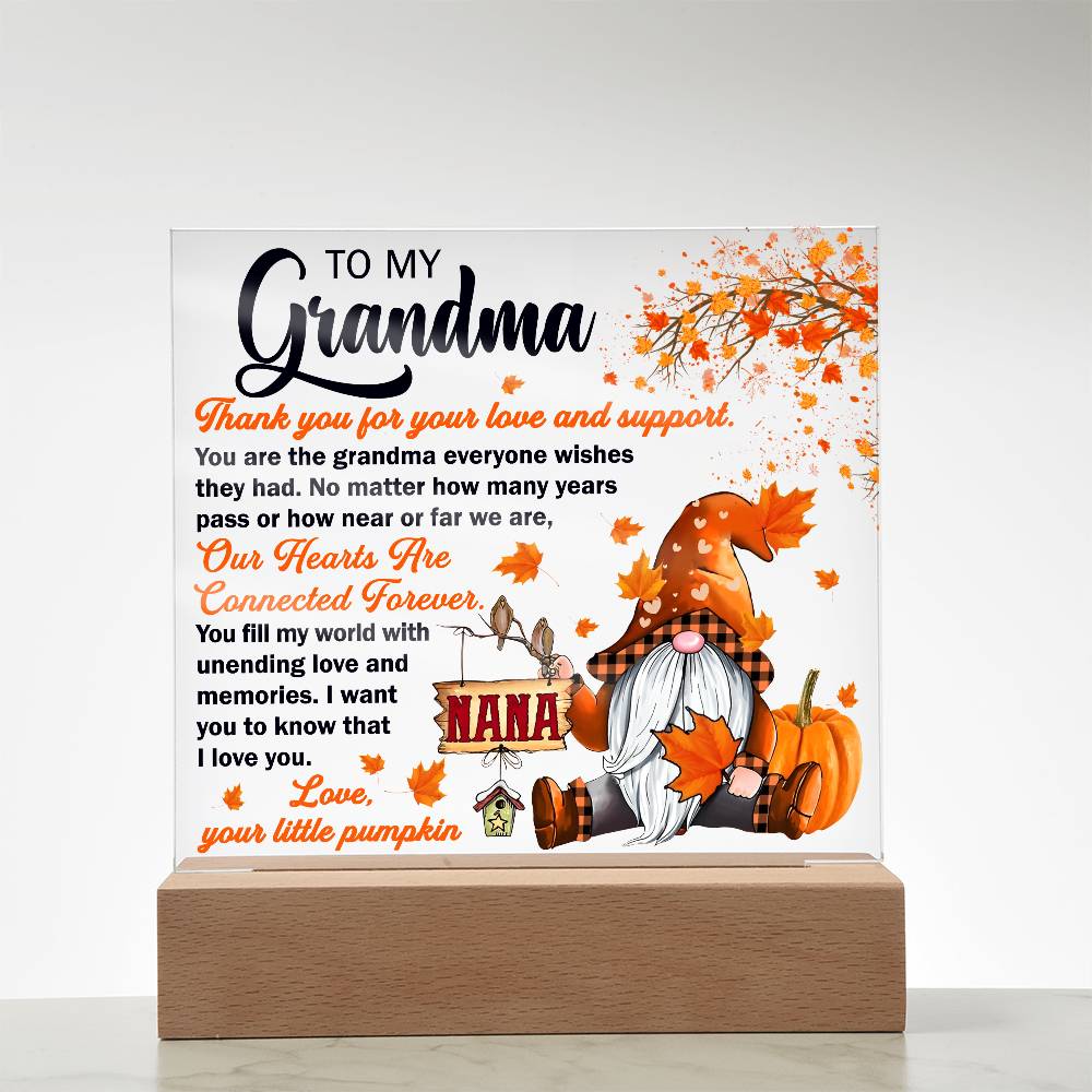 Grandma - Thank You for Your Love And Support Acrylic Square Plaque with LED Wooden Base