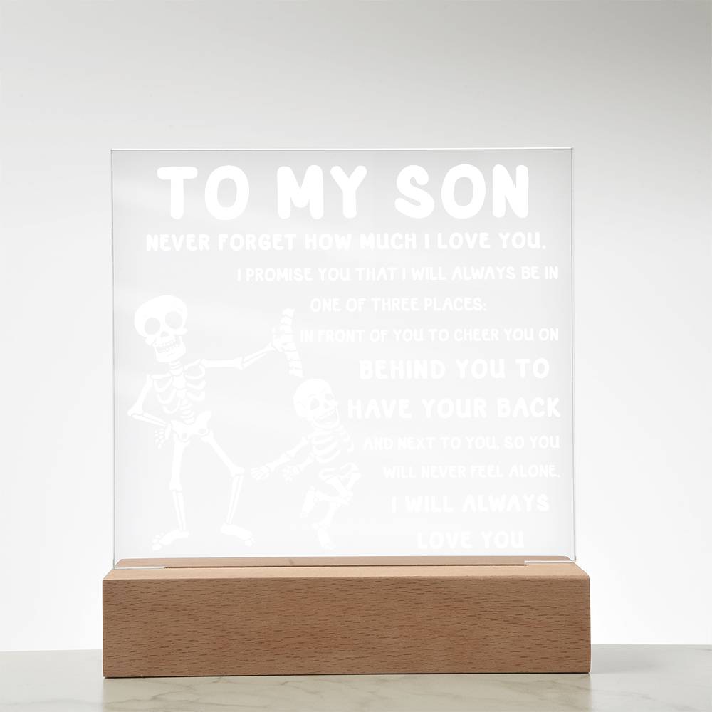 Son - Never Feel Alone Halloween Acrylic Square Plaque with LED Wooden Base