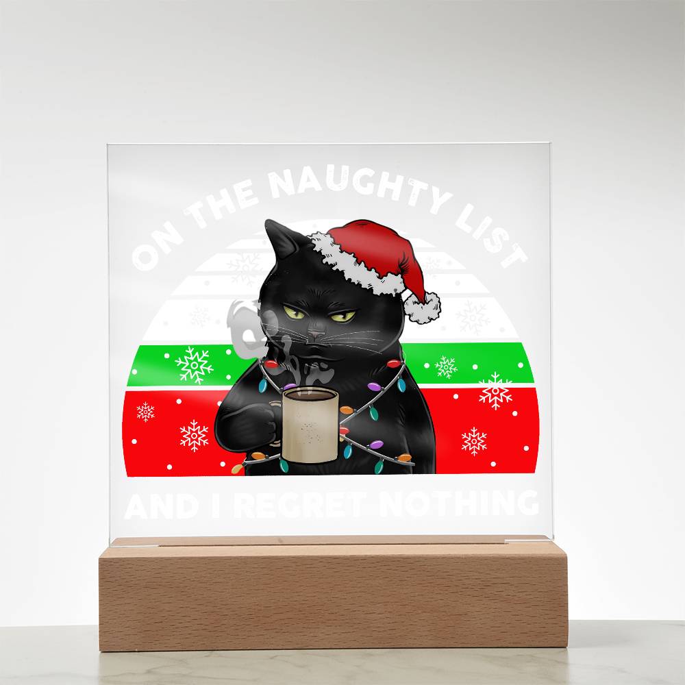 Christmas Santa's Naughty List Acrylic Square Plaque with LED Wooden Base