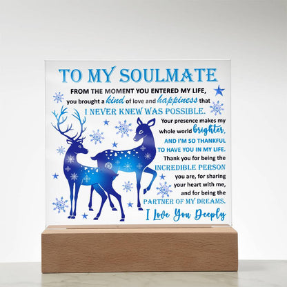 Soulmate - Partner Of Dreams Acrylic Plaque with LED Lighted Wooden Base