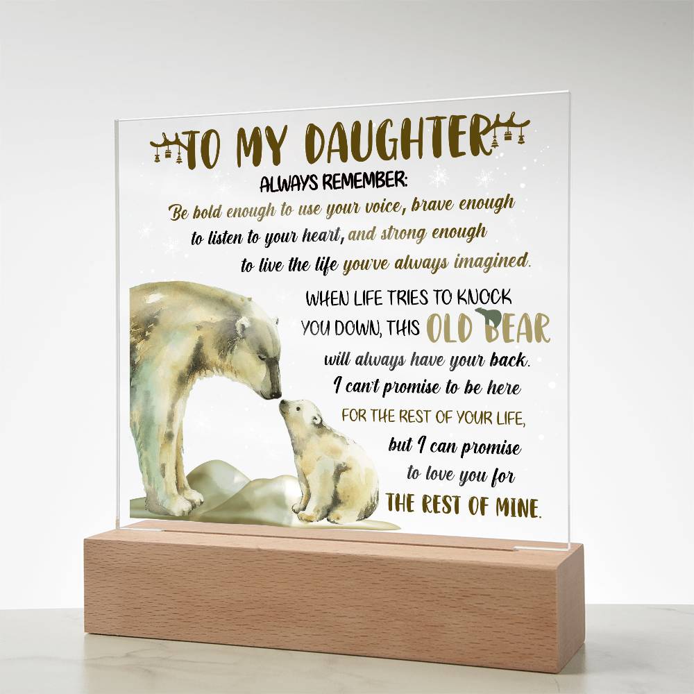 Daughter - This Old Bear Acrylic Square Plaque with LED Wooden Base