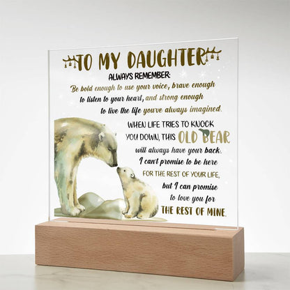 Daughter - This Old Bear Acrylic Square Plaque with LED Wooden Base