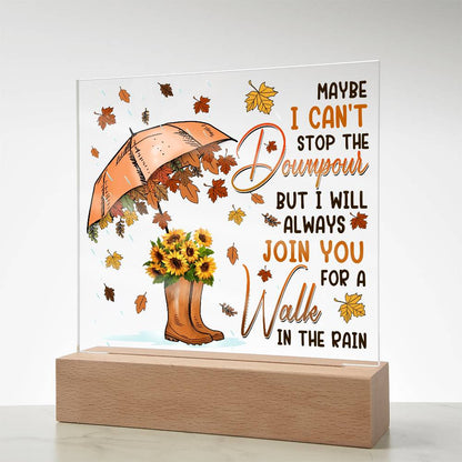 Best Friend Join You for a Walk in the Rain Acrylic Square Plaque with LED Wood Base