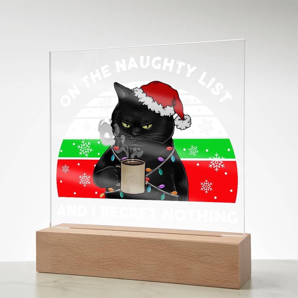 Christmas Santa's Naughty List Acrylic Square Plaque with LED Wooden Base