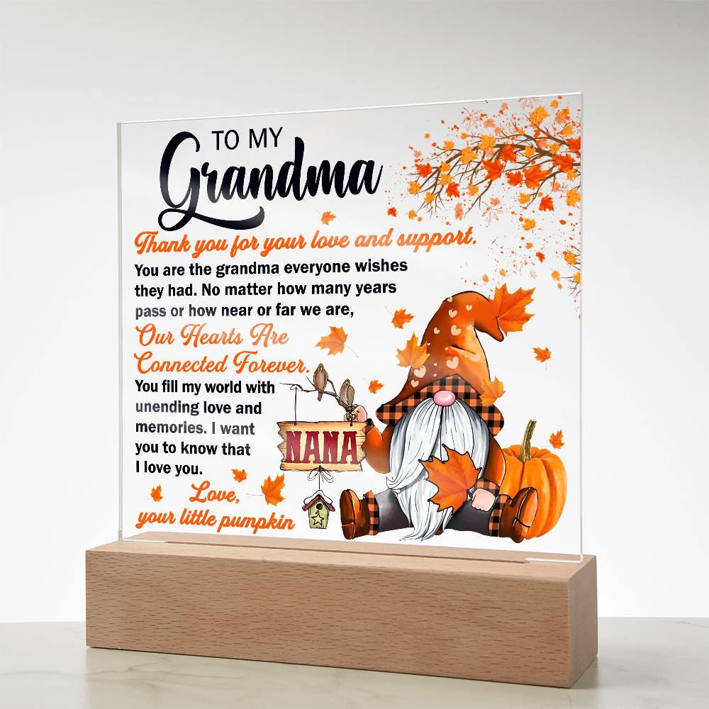 Grandma - Thank You for Your Love And Support Acrylic Square Plaque with LED Wooden Base