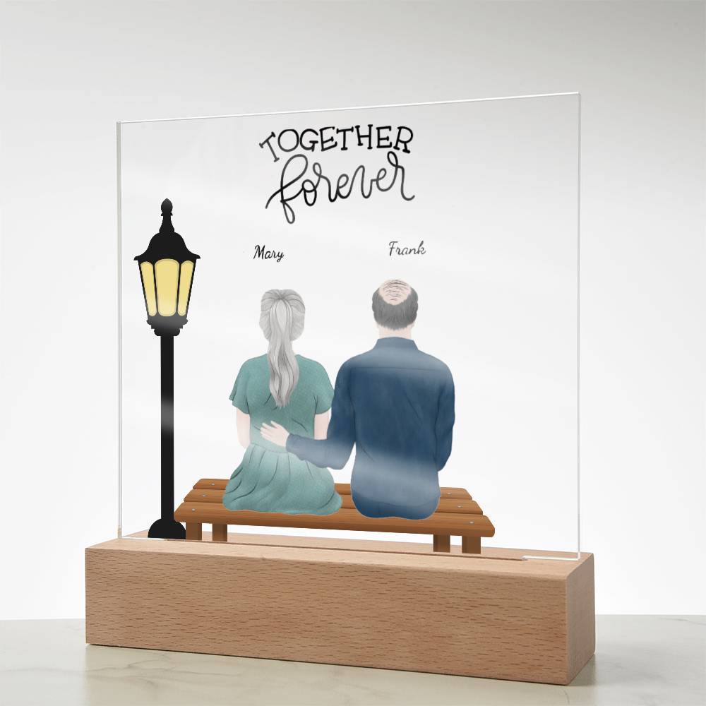 Anniversary, Birthday, Christmas Personalized Couples Romantic Sitting in the Park Acrylic Plaque