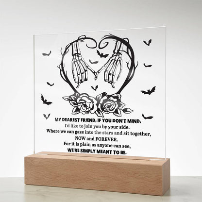 Soulmate Halloween - We Are Meant To Be - Acrylic Square Plaque with LED Wooden Base