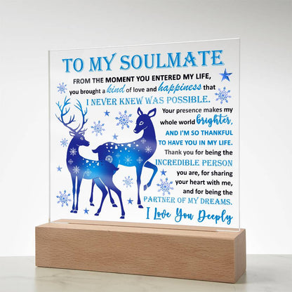 Soulmate - Partner Of Dreams Acrylic Plaque with LED Lighted Wooden Base