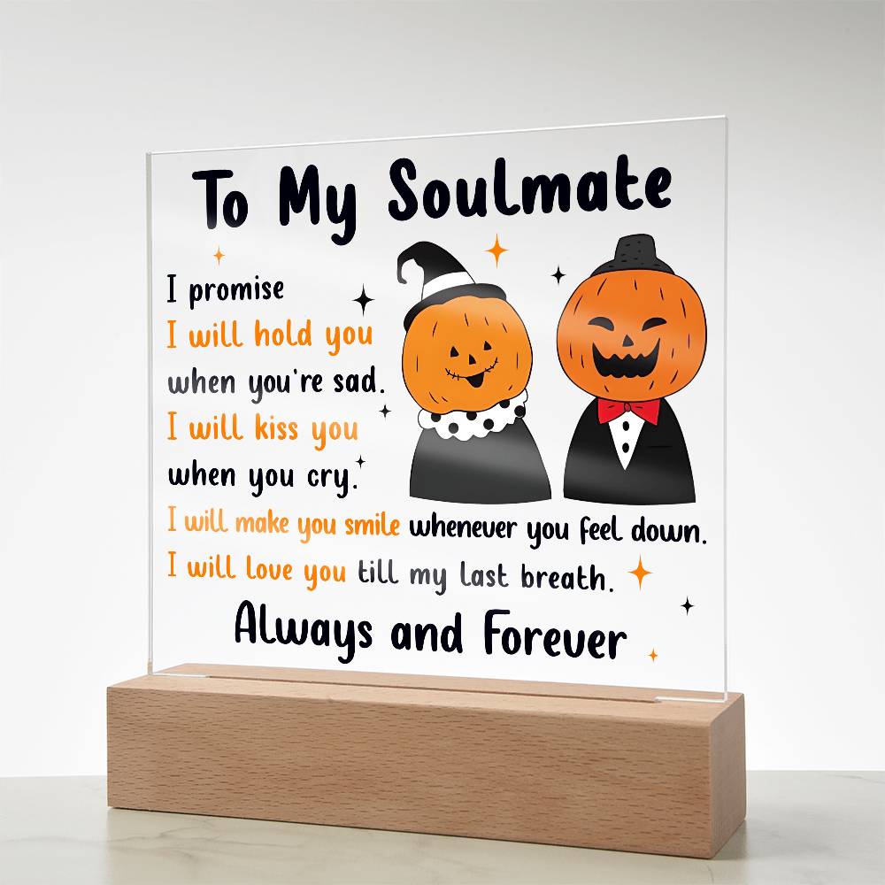 Soulmate - Love You Til My Last Breath Halloween Pumpkin with LED Lighted Wooden Base