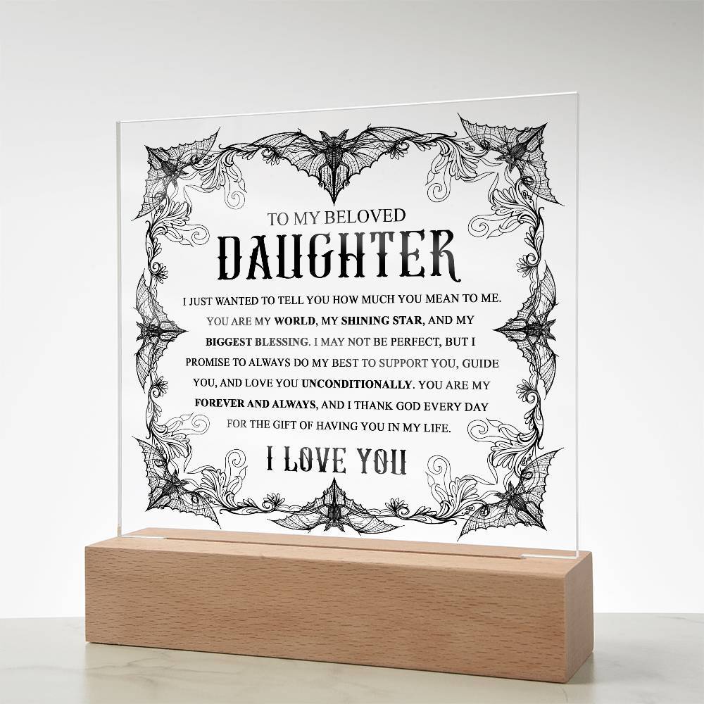 Daughter - Biggest Blessing Halloween Acrylic Square Plaque with LED Wooden Base