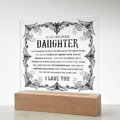 Daughter - Biggest Blessing Halloween Acrylic Square Plaque with LED Wooden Base