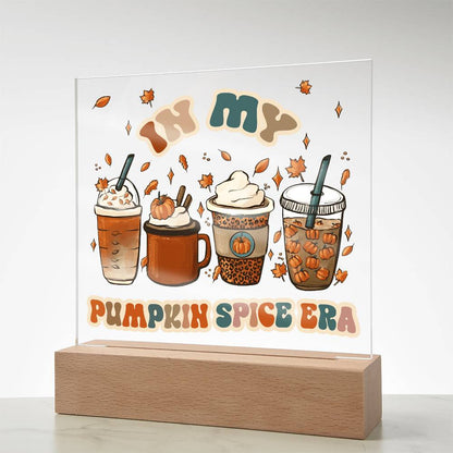 Pumpkin Spice Era Acrylic Square Plaque with LED Wooden Base