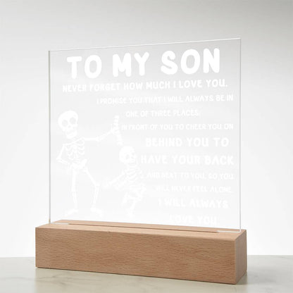 Son - Never Feel Alone Halloween Acrylic Square Plaque with LED Wooden Base