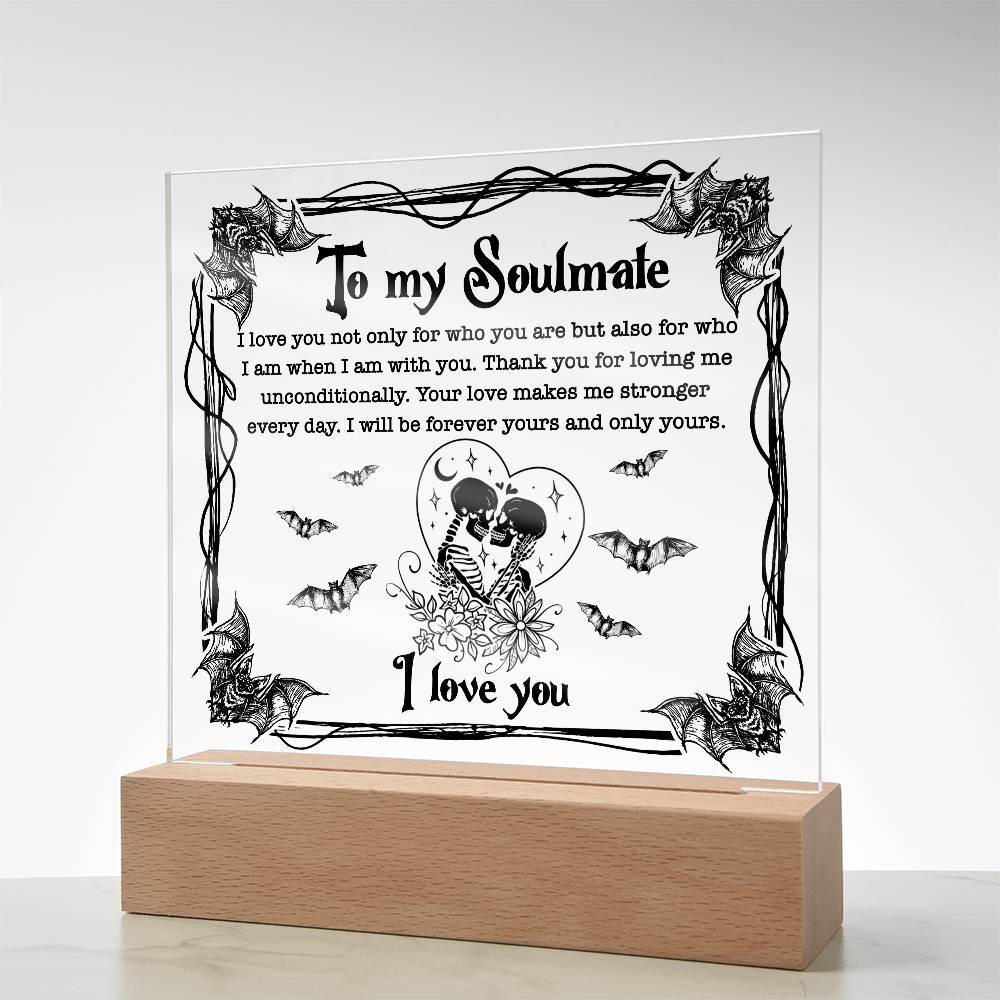 Soulmate - Forever Yours - Halloween Acrylic Square Plaque with LED Wooden Base