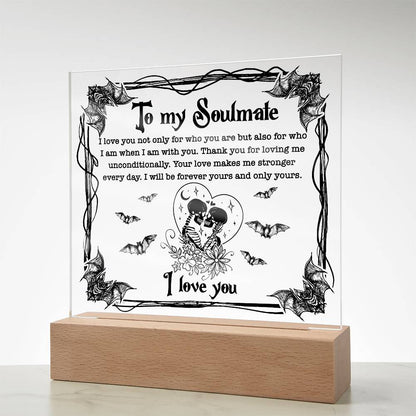 Soulmate - Forever Yours - Halloween Acrylic Square Plaque with LED Wooden Base