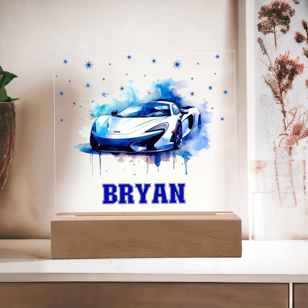 Personalized Sports Car Acrylic Plaque - Nightlight Room Decor