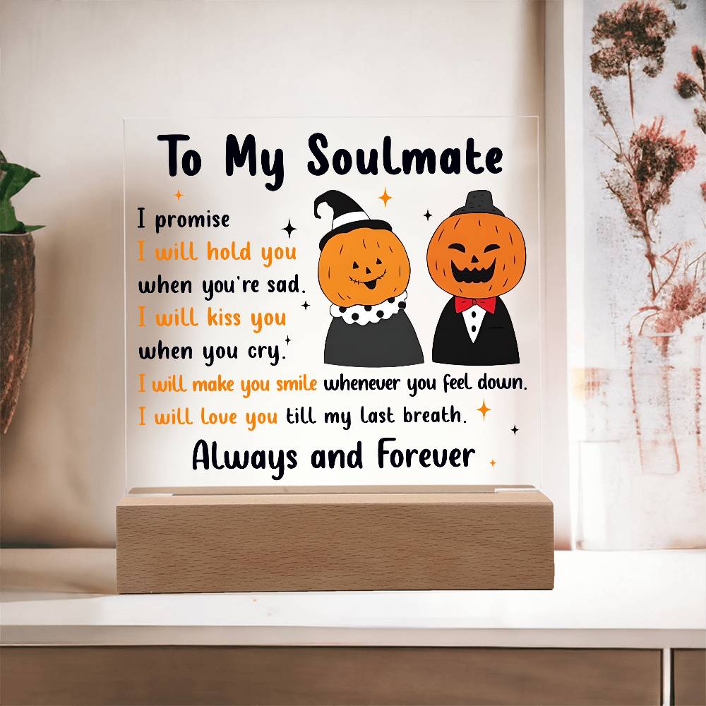 Soulmate - Love You Til My Last Breath Halloween Pumpkin with LED Lighted Wooden Base