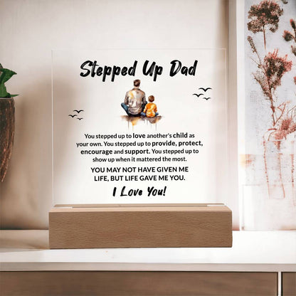 Stepped Up Dad Life Gave Me You Acrylic Plaque with LED Wooden Base