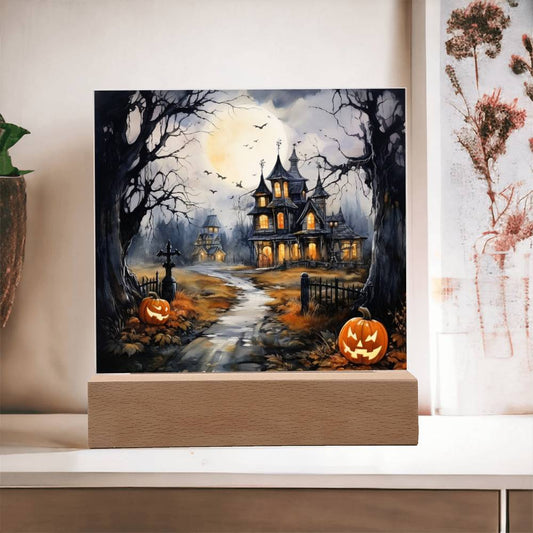 All Hallow's Haunt: Spooky Mansion Display Acrylic Plaque