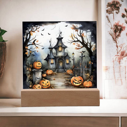 Midnight Mansion: Spooky Acrylic Plaque Decor for Halloween Ghouls