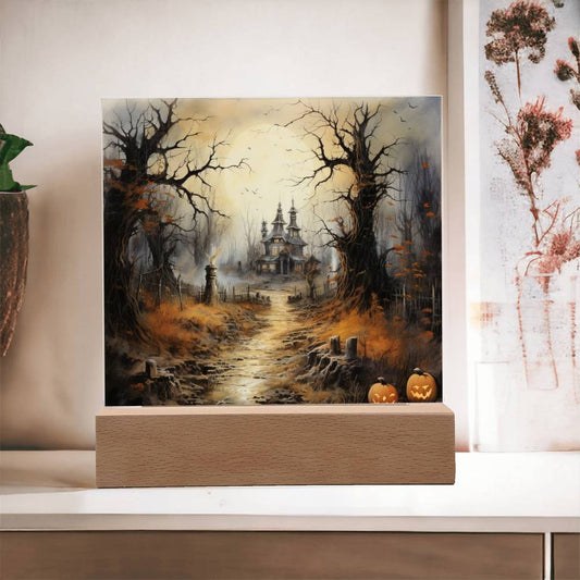 Witching Manor: Halloween's Spooktacular Acrylic Plaque