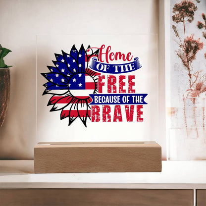 Patriotic Sunflower Home of the Free Because of the Brave Acrylic Plaque