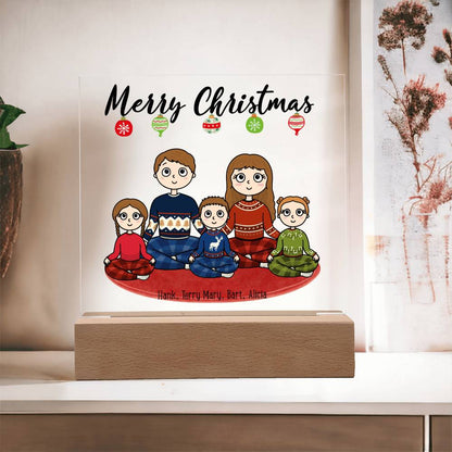 Christmas Family Portrait Personalized Square Acrylic Plaque