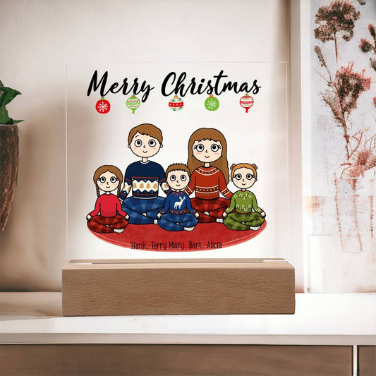 Christmas Family Portrait Personalized Square Acrylic Plaque