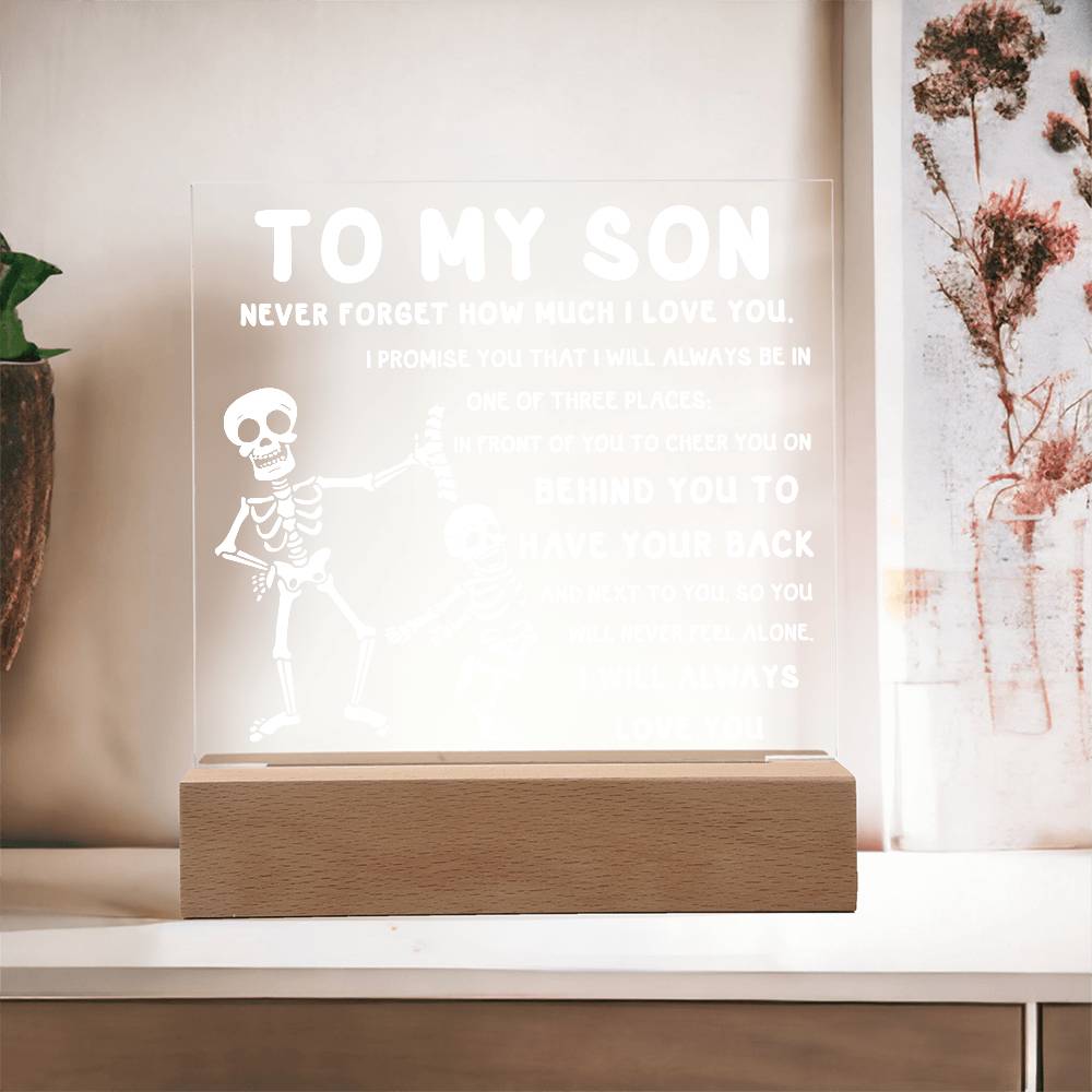 Son - Never Feel Alone Halloween Acrylic Square Plaque with LED Wooden Base