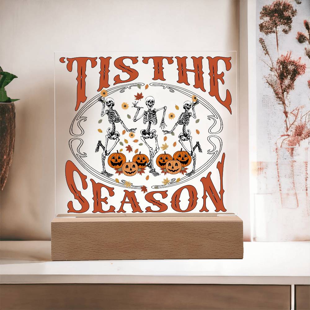 Halloween Decor - Tis The Season Acrylic Square Plaque with LED Wooden Base