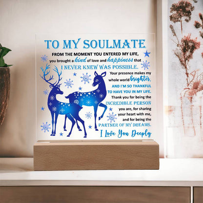 Soulmate - Partner Of Dreams Acrylic Plaque with LED Lighted Wooden Base