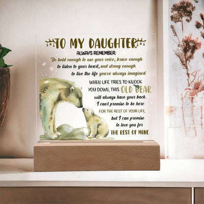 Daughter - This Old Bear Acrylic Square Plaque with LED Wooden Base