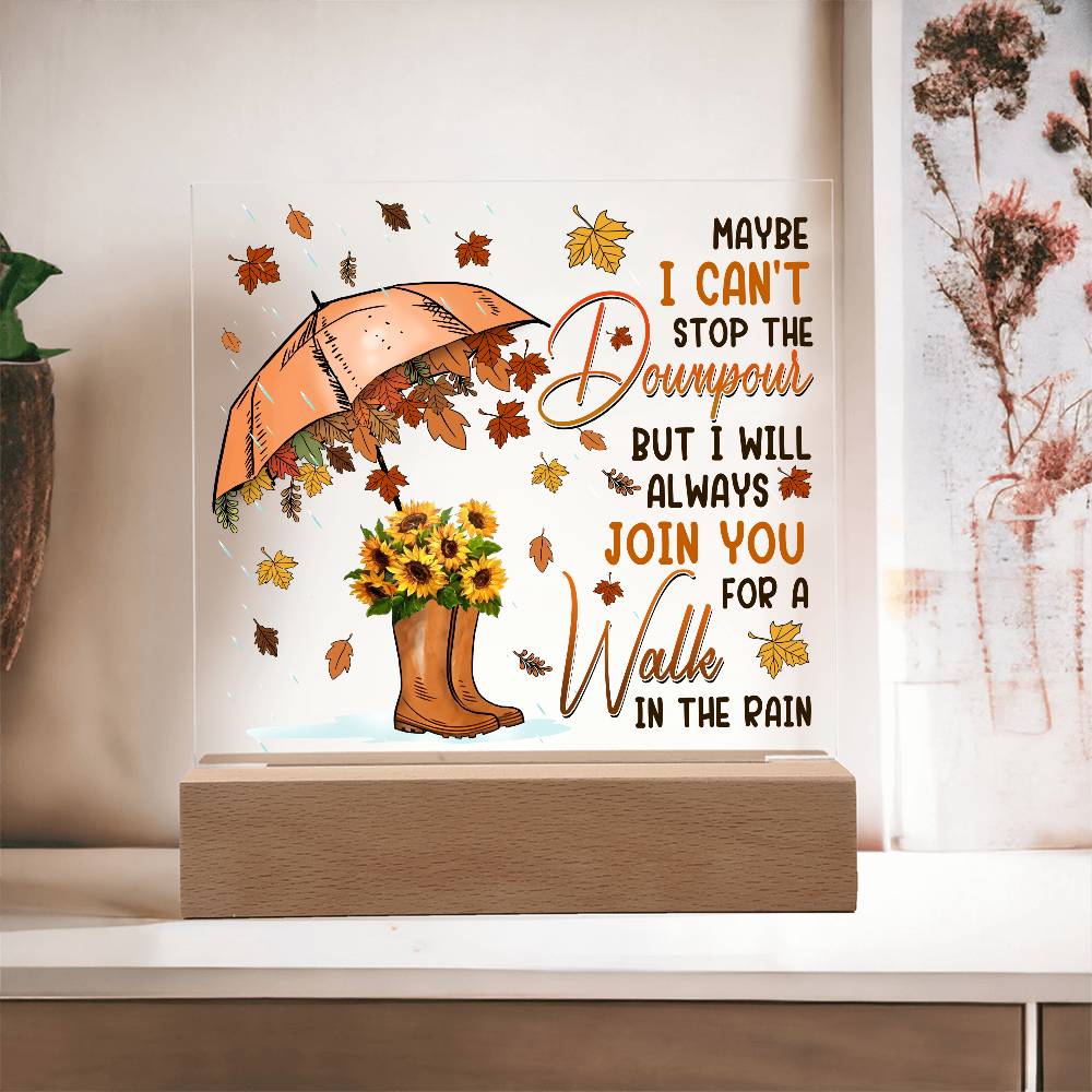 Best Friend Join You for a Walk in the Rain Acrylic Square Plaque with LED Wood Base