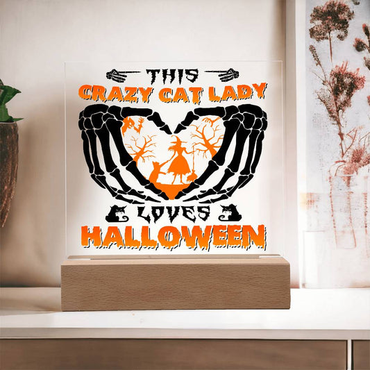 Crazy Cat Lady Loves Halloween Acrylic Plaque Decor