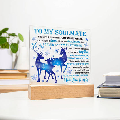 Soulmate - Partner Of Dreams Acrylic Plaque with LED Lighted Wooden Base