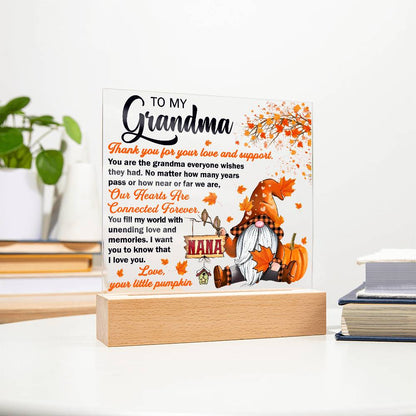 Grandma - Thank You for Your Love And Support Acrylic Square Plaque with LED Wooden Base